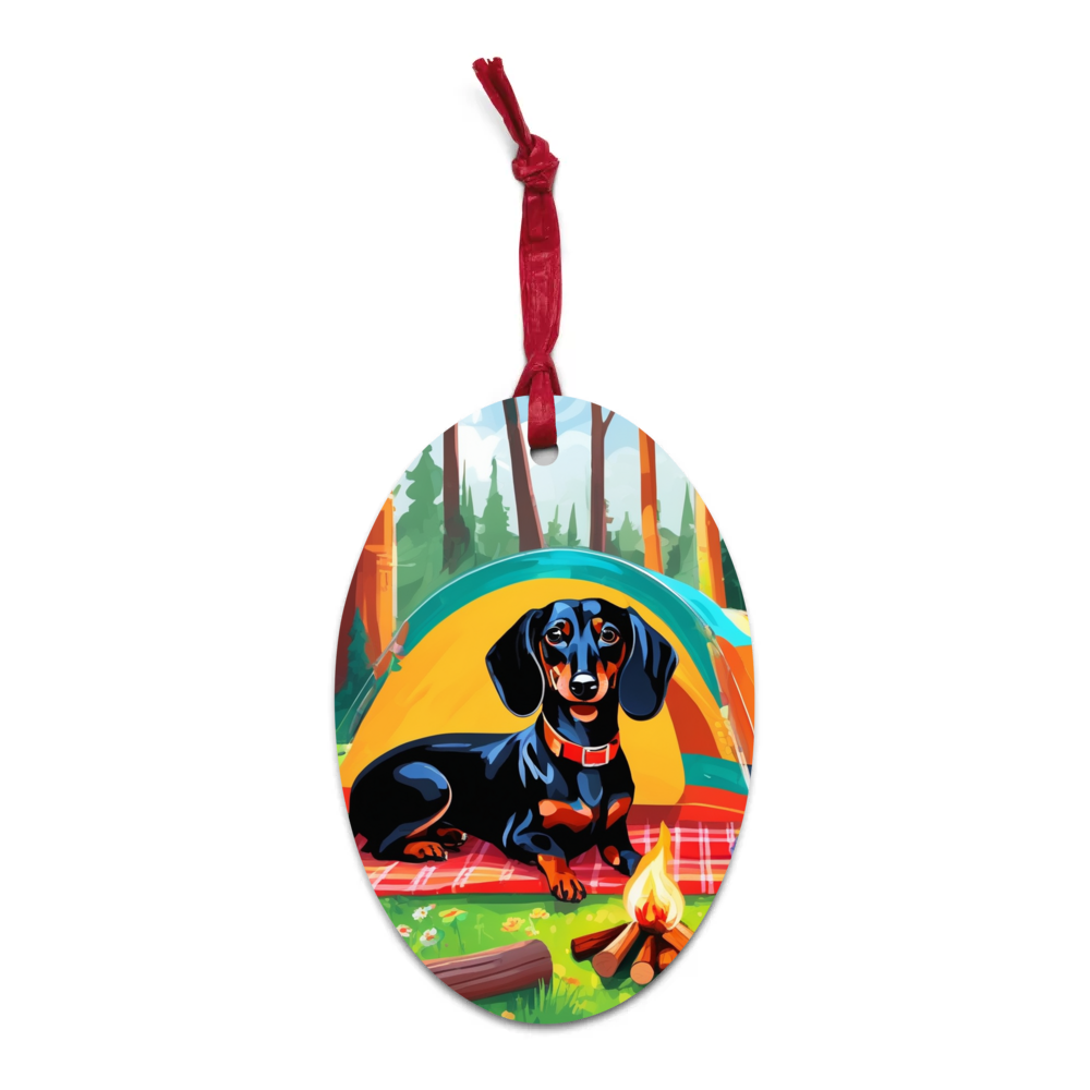 PugMug Custom Black Dachshund Wooden Ornament