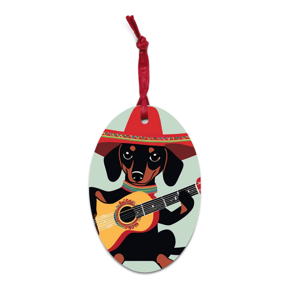 PugMug Custom Black Dachshund Wooden Ornament