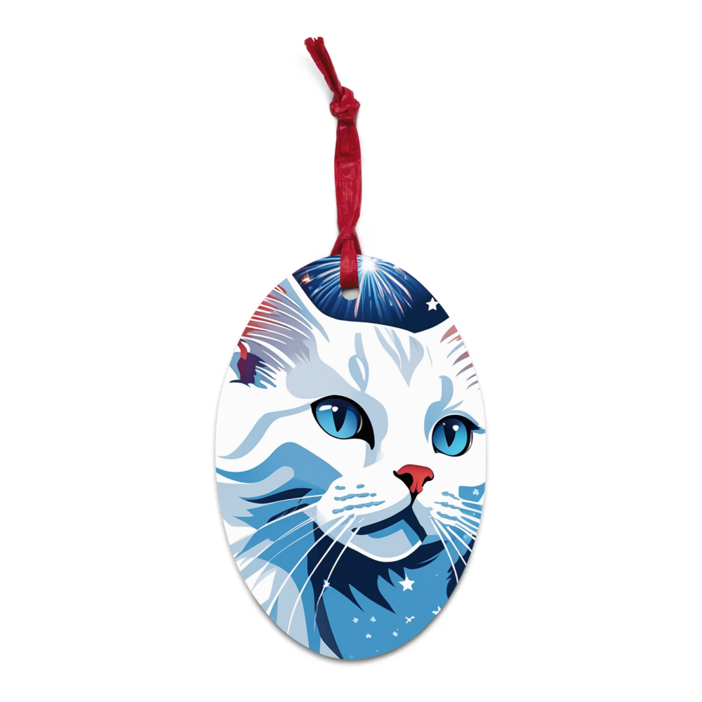 PugMug Custom White Companion Cat Wooden Ornament