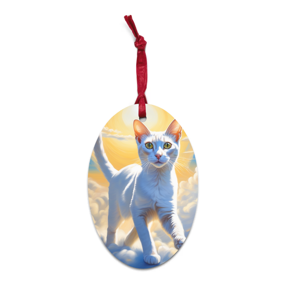 PugMug Custom White Abyssinian Cat Wooden Ornament