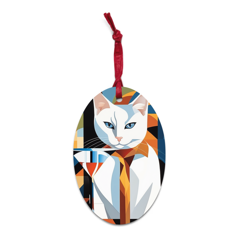 PugMug Custom White Companion Cat Wooden Ornament