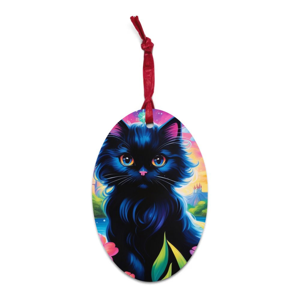 PugMug Custom Black Persian Cat Wooden Ornament