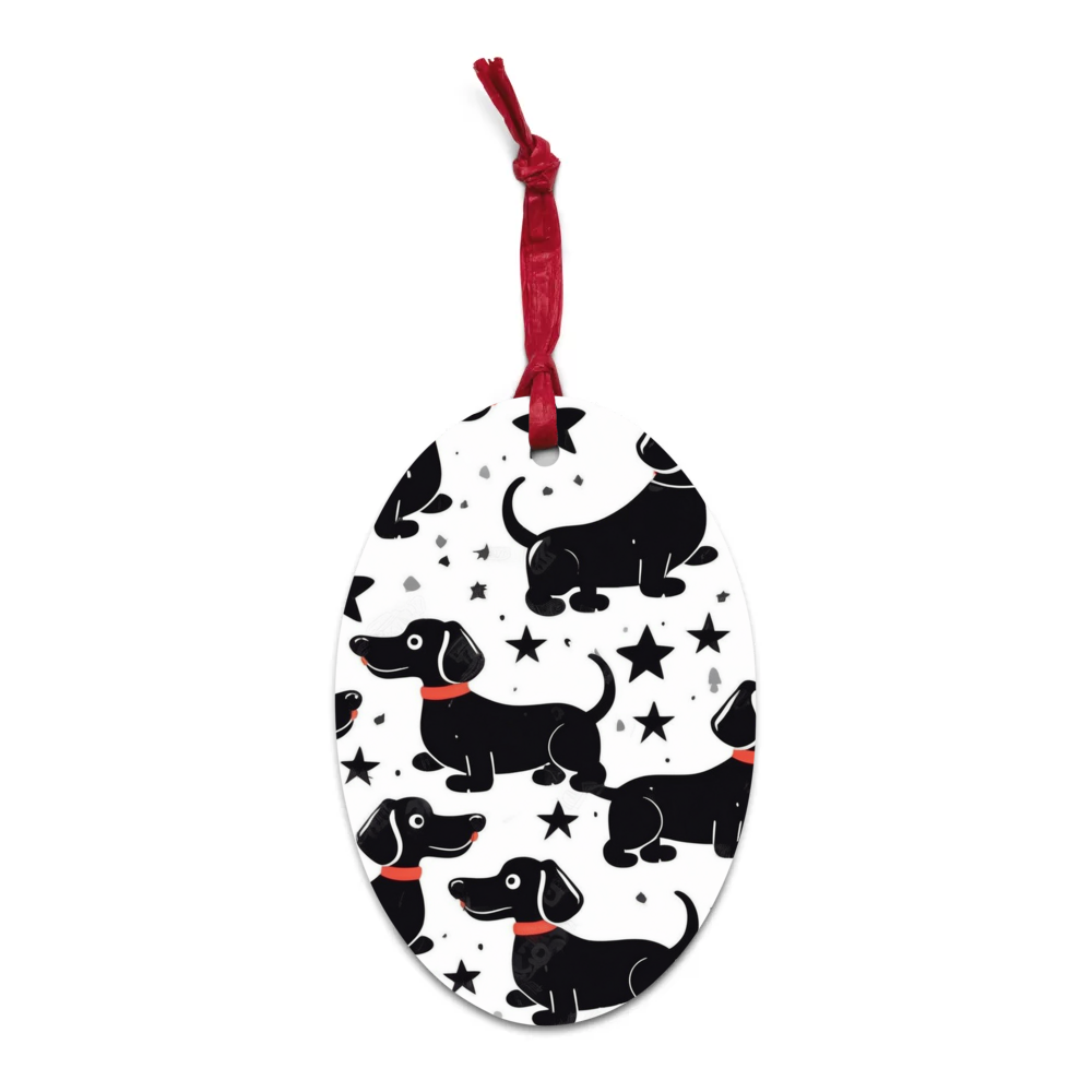 PugMug Custom Black Dachshund Wooden Ornament