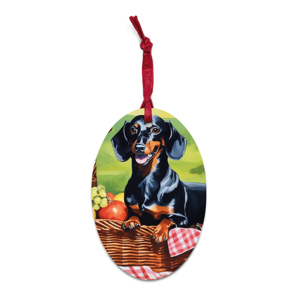 PugMug Custom Black Dachshund Wooden Ornament