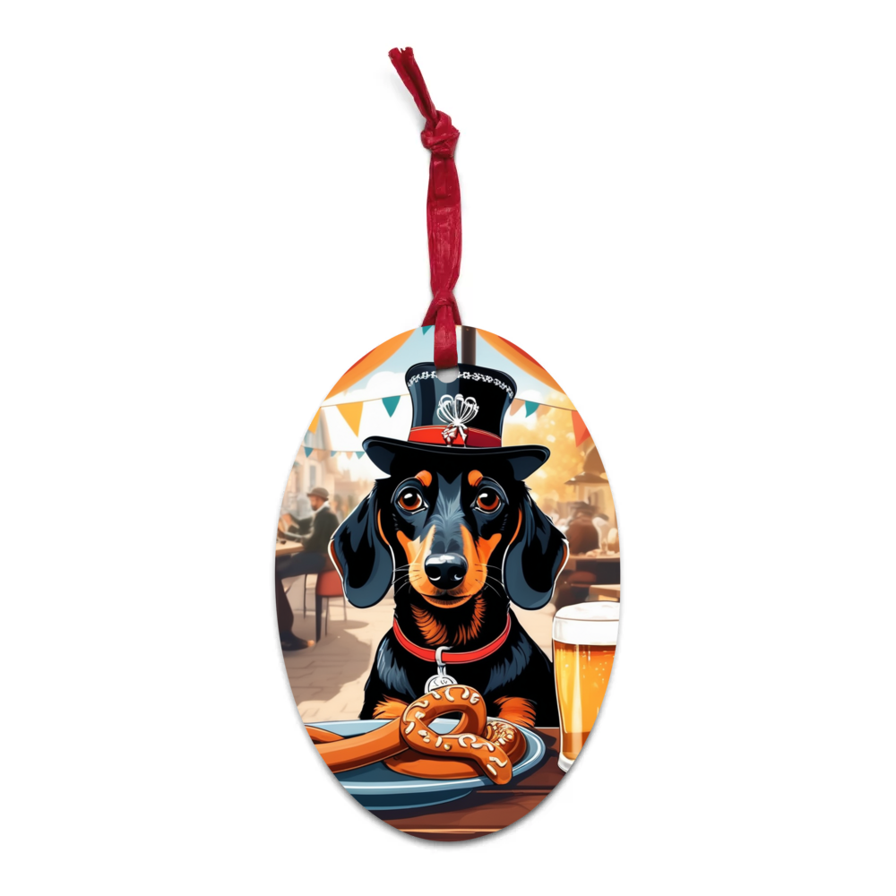 PugMug Custom Black Dachshund Wooden Ornament