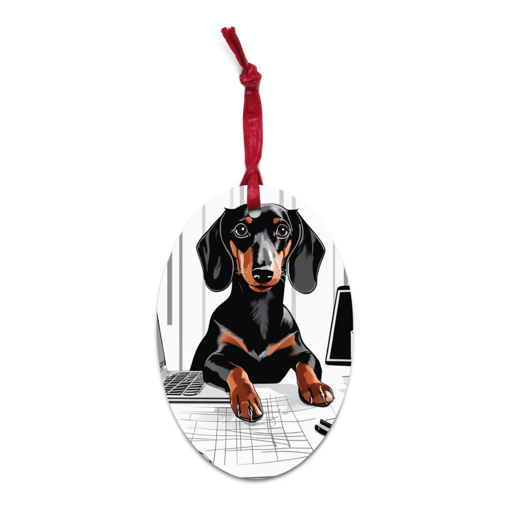 PugMug Custom Black Dachshund Wooden Ornament