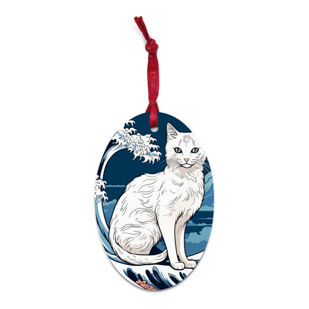 PugMug Custom White Companion Cat Wooden Ornament