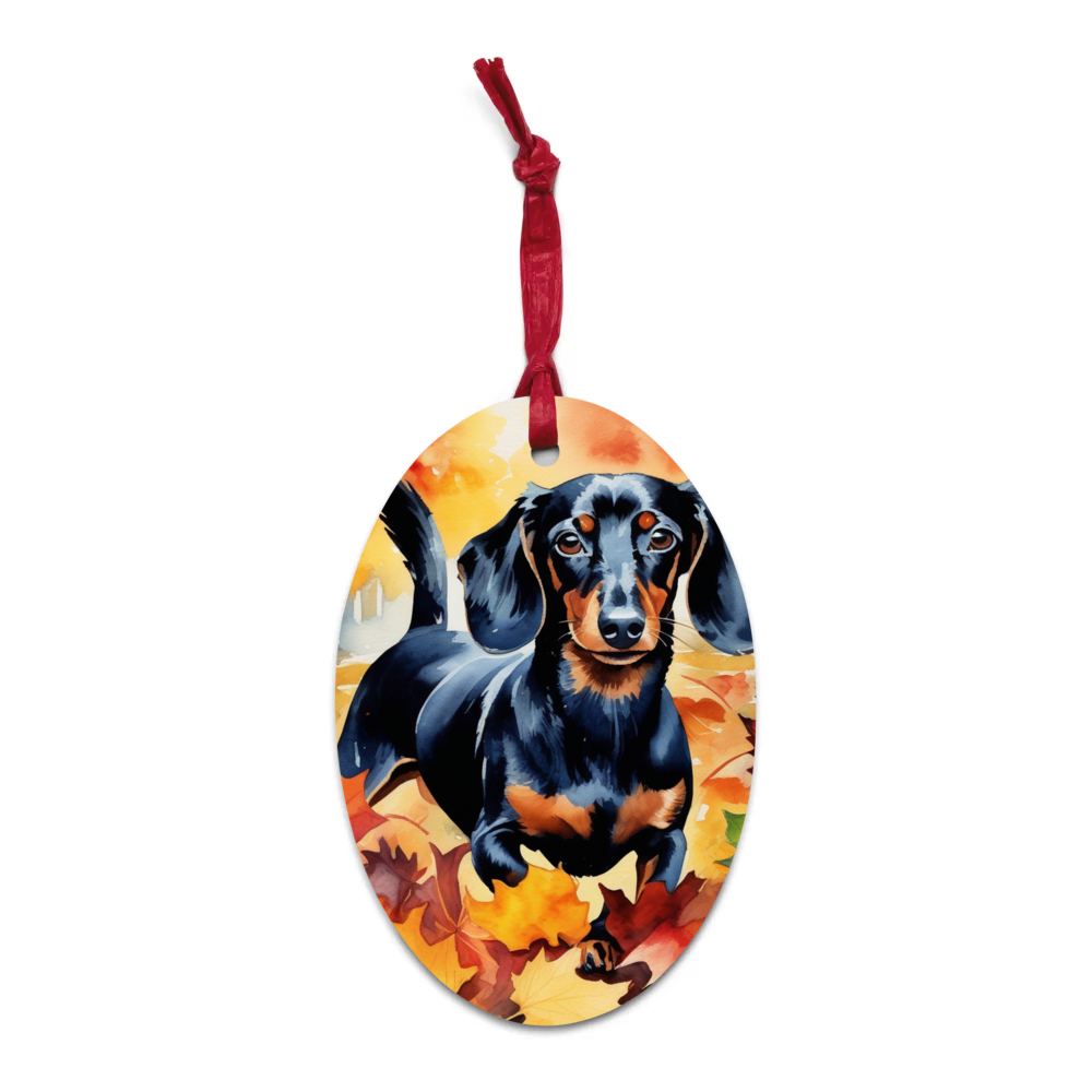 PugMug Custom Black Dachshund Wooden Ornament