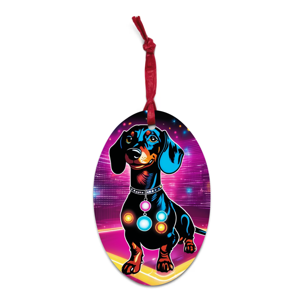 PugMug Custom Black Dachshund Wooden Ornament