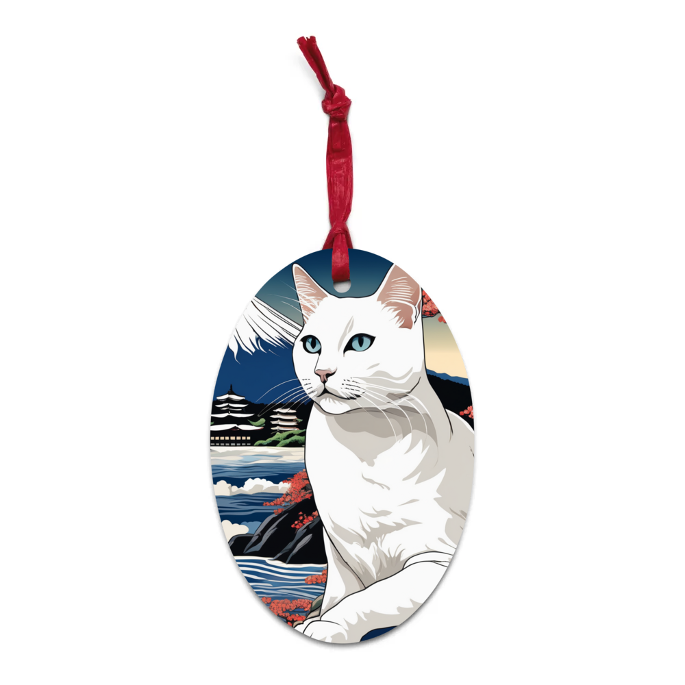 PugMug Custom White Companion Cat Wooden Ornament