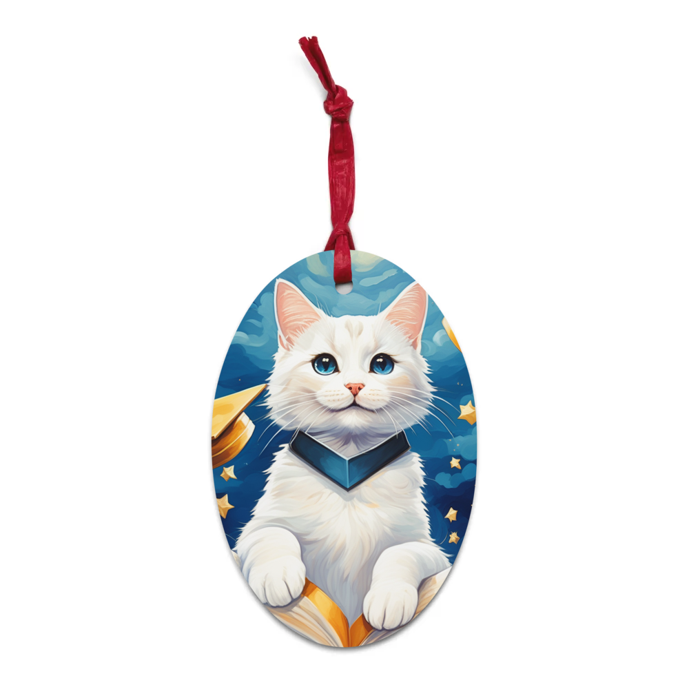 PugMug Custom White Companion Cat Wooden Ornament