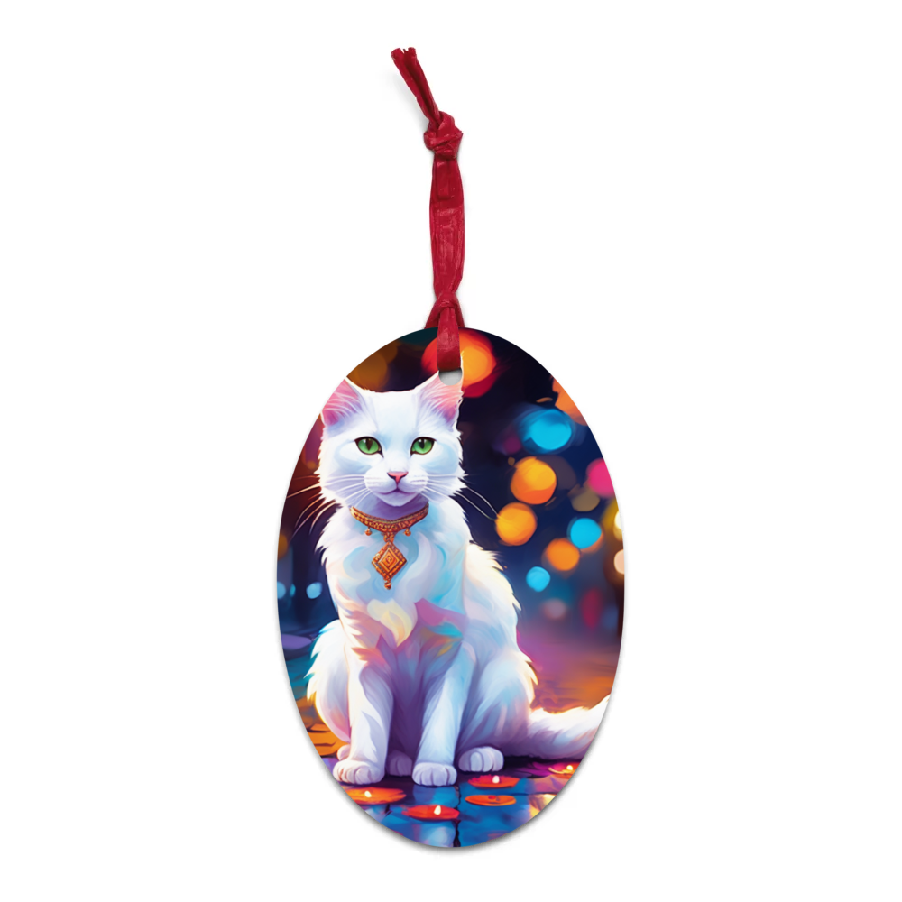 PugMug Custom White Companion Cat Wooden Ornament