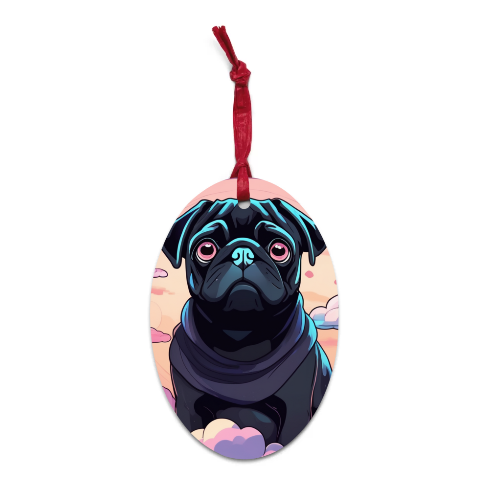 PugMug Custom Black Pug Wooden Ornament