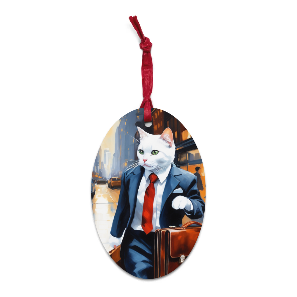 PugMug Custom White Companion Cat Wooden Ornament