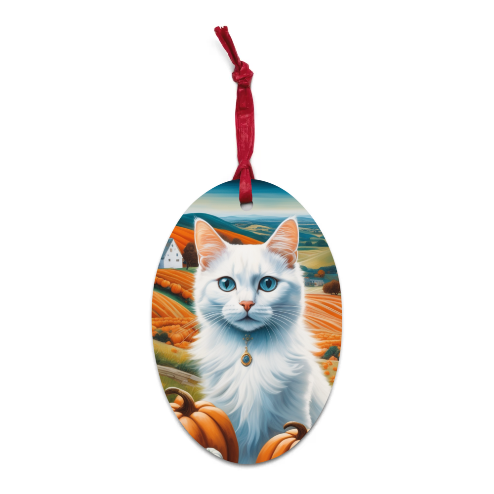 PugMug Custom White Companion Cat Wooden Ornament