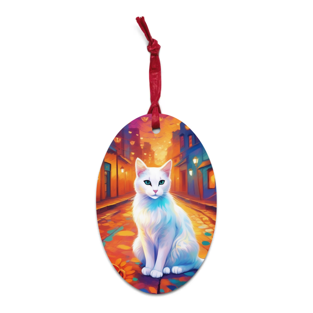 PugMug Custom White Companion Cat Wooden Ornament