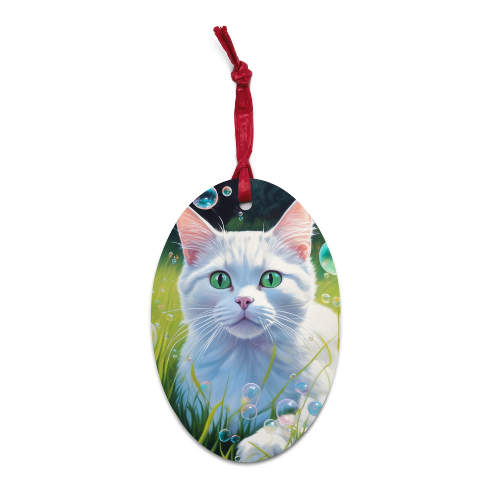 PugMug Custom White Companion Cat Wooden Ornament