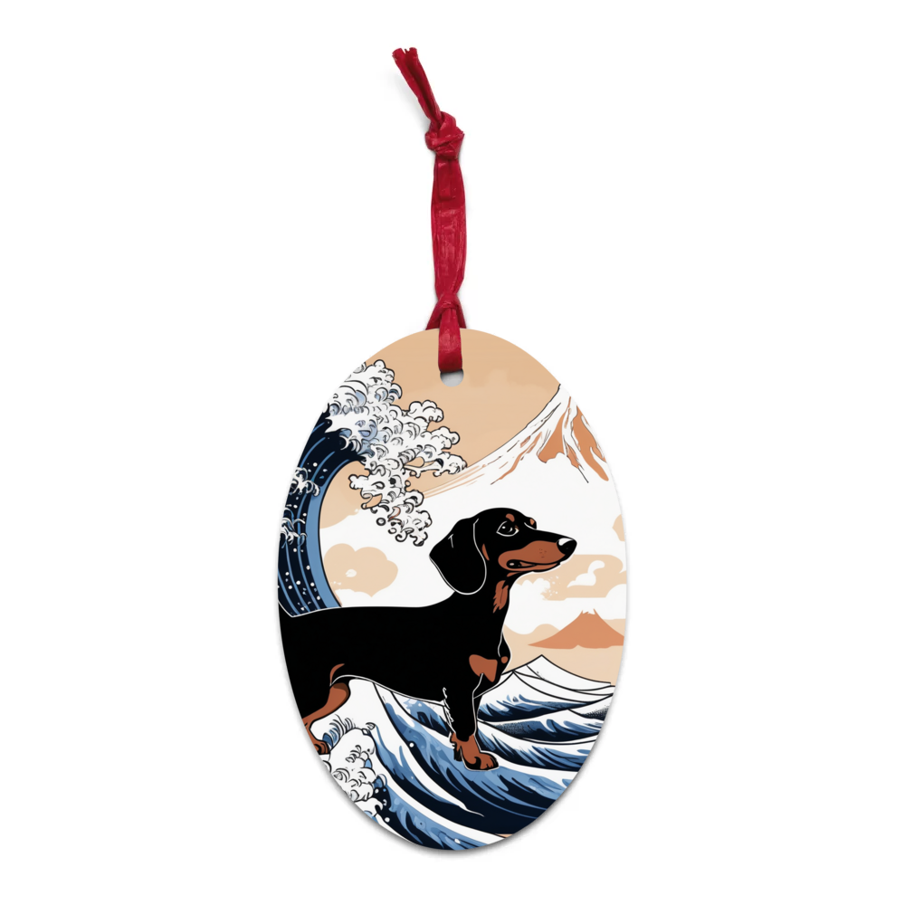 PugMug Custom Black Dachshund Wooden Ornament