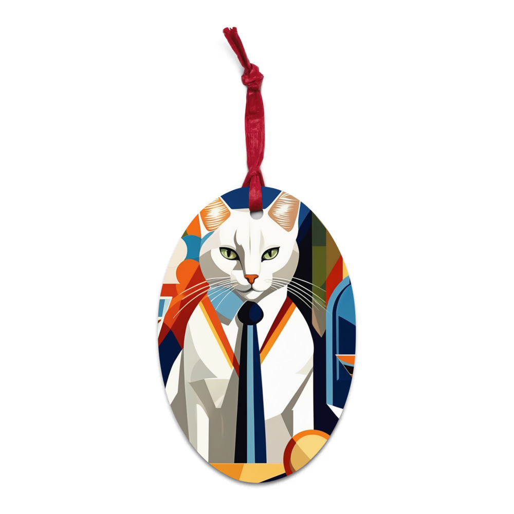 PugMug Custom White Companion Cat Wooden Ornament