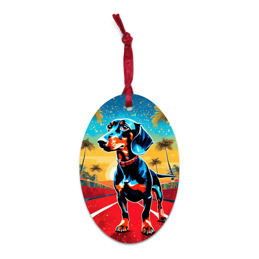 PugMug Custom Black Dachshund Wooden Ornament