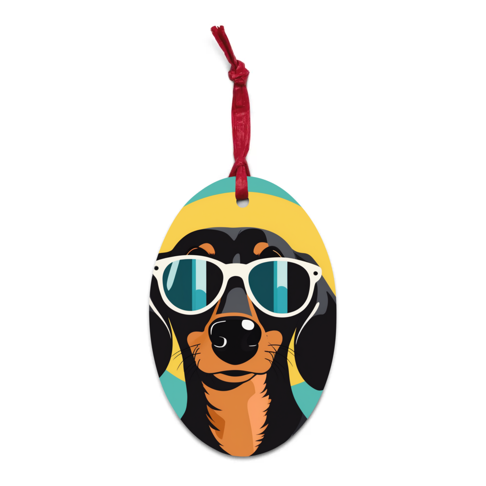 PugMug Custom Black Dachshund Wooden Ornament