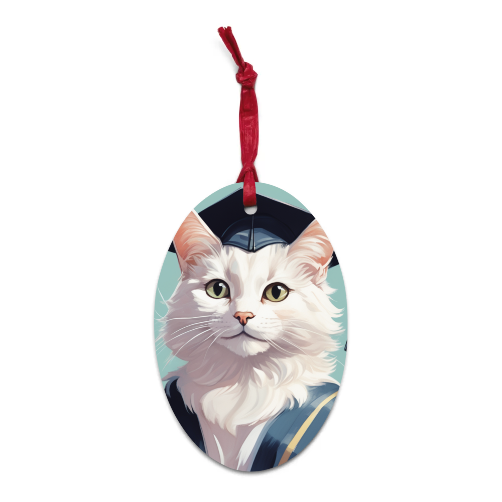 PugMug Custom White Companion Cat Wooden Ornament