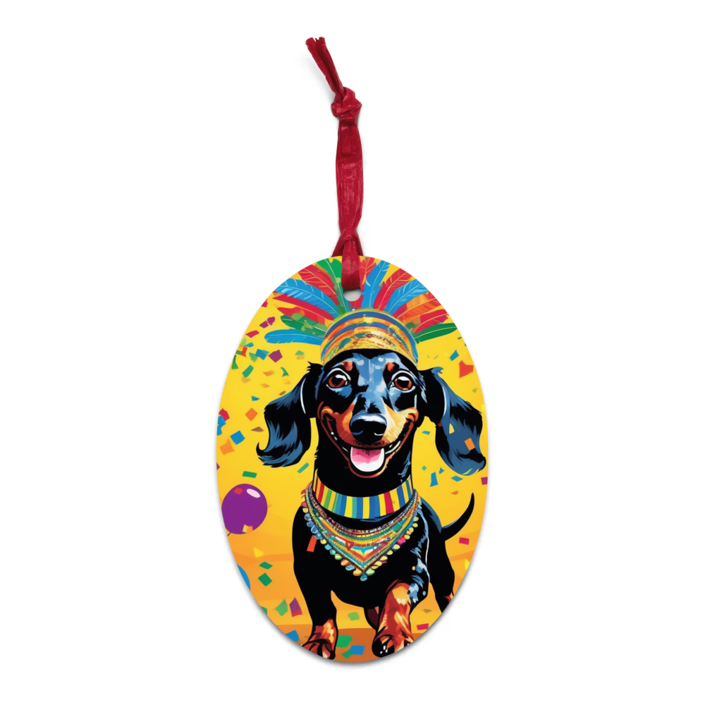 PugMug Custom Black Dachshund Wooden Ornament