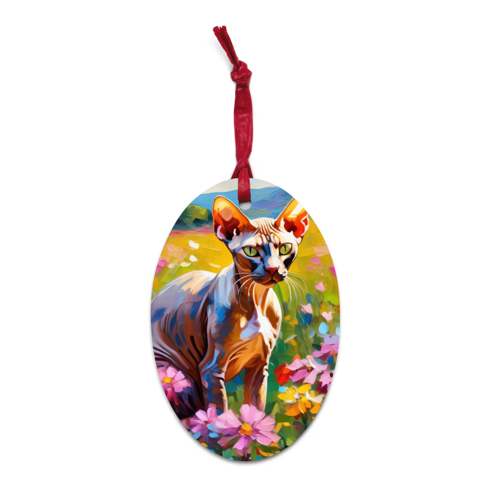 PugMug Custom Tabby Sphynx Cat Wooden Ornament