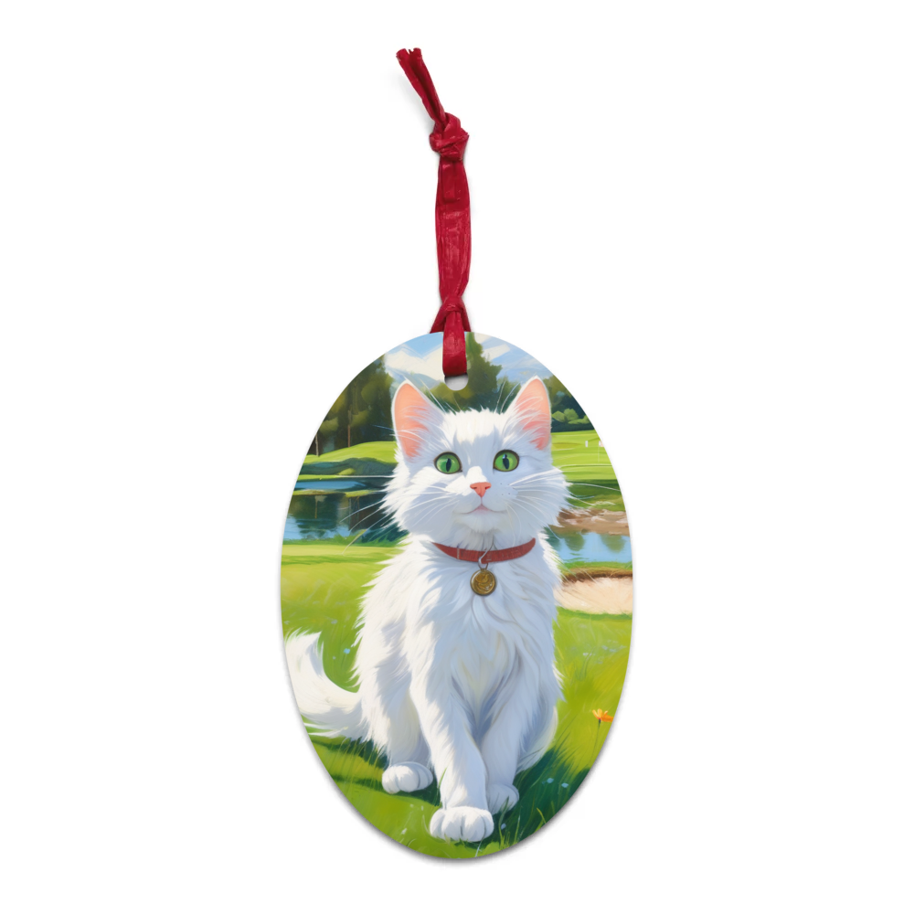 PugMug Custom White Companion Cat Wooden Ornament
