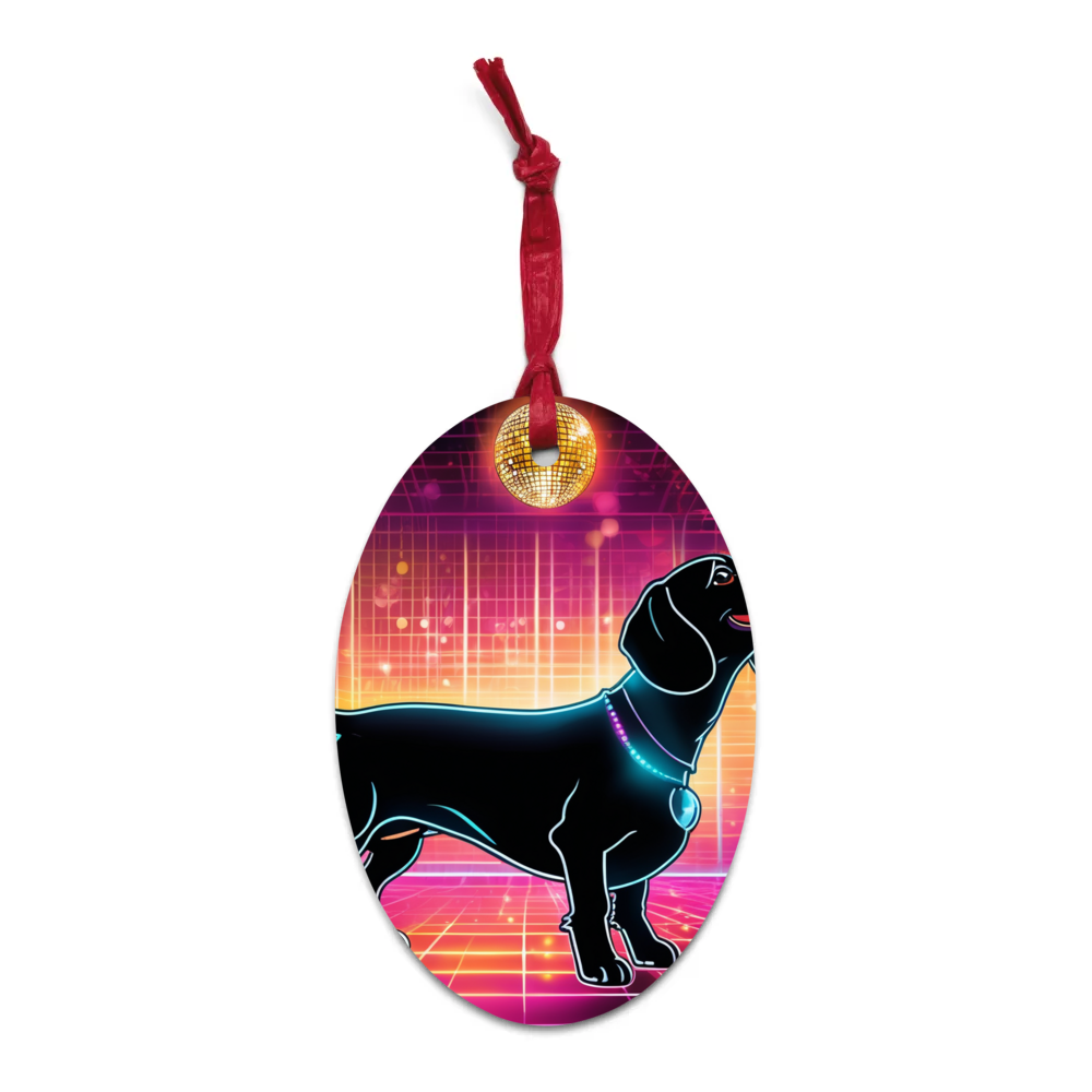 PugMug Custom Black Dachshund Wooden Ornament