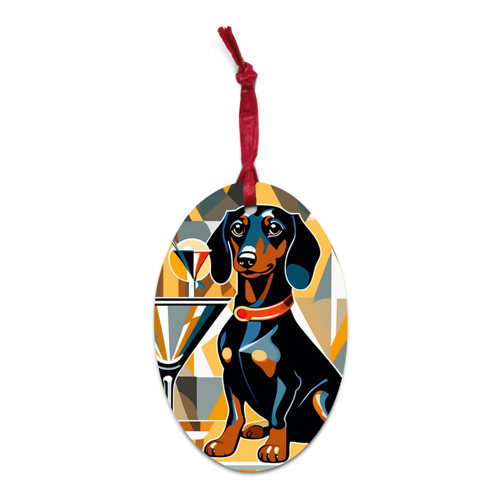 PugMug Custom Black Dachshund Wooden Ornament