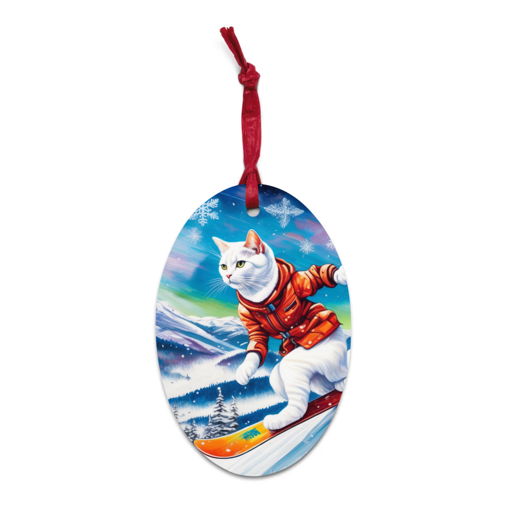 PugMug Custom White Companion Cat Wooden Ornament