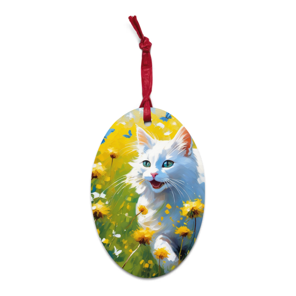 PugMug Custom White Companion Cat Wooden Ornament