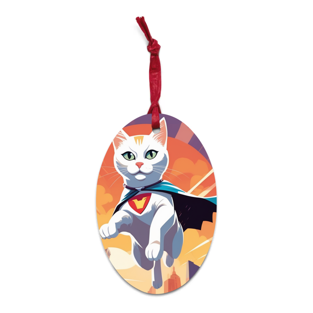 PugMug Custom White Companion Cat Wooden Ornament