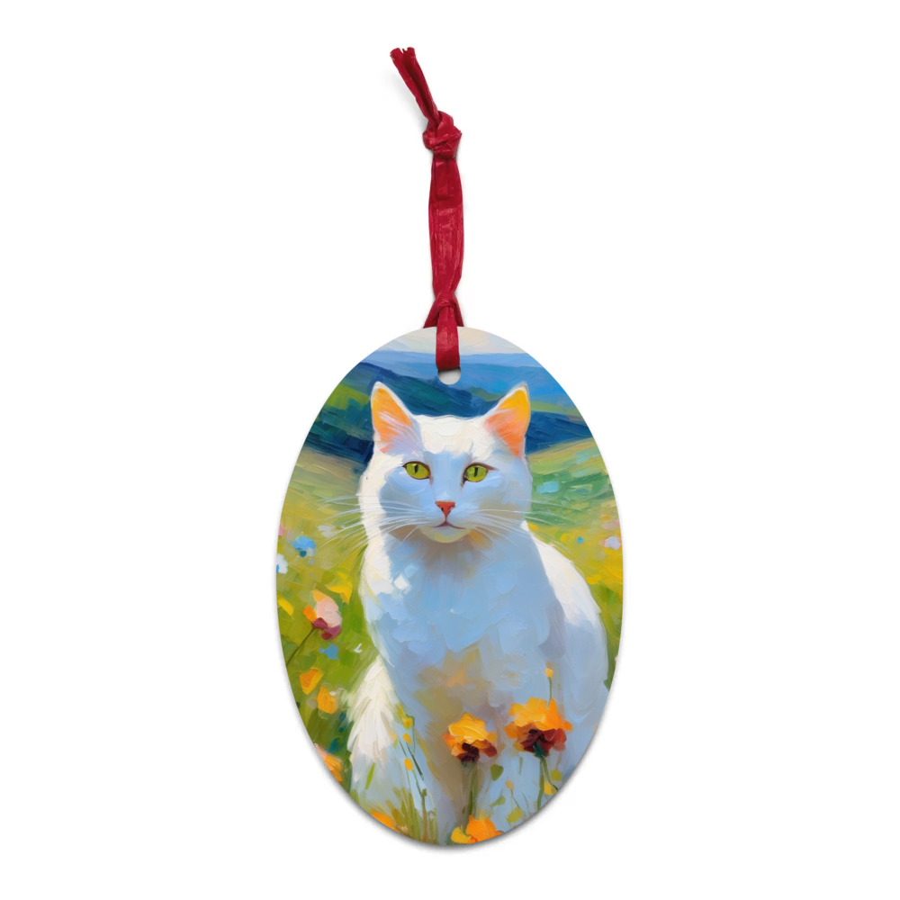 PugMug Custom White Companion Cat Wooden Ornament
