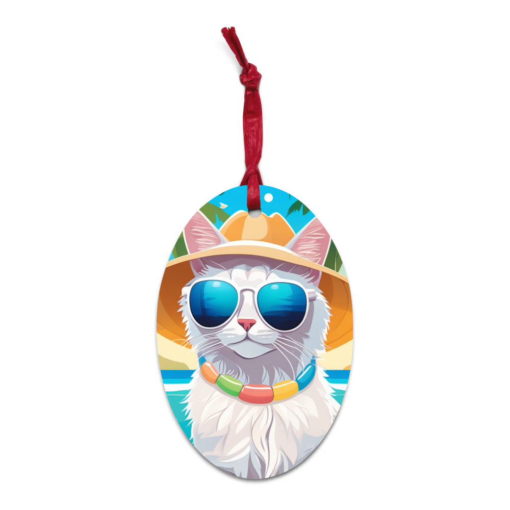 PugMug Custom White Companion Cat Wooden Ornament