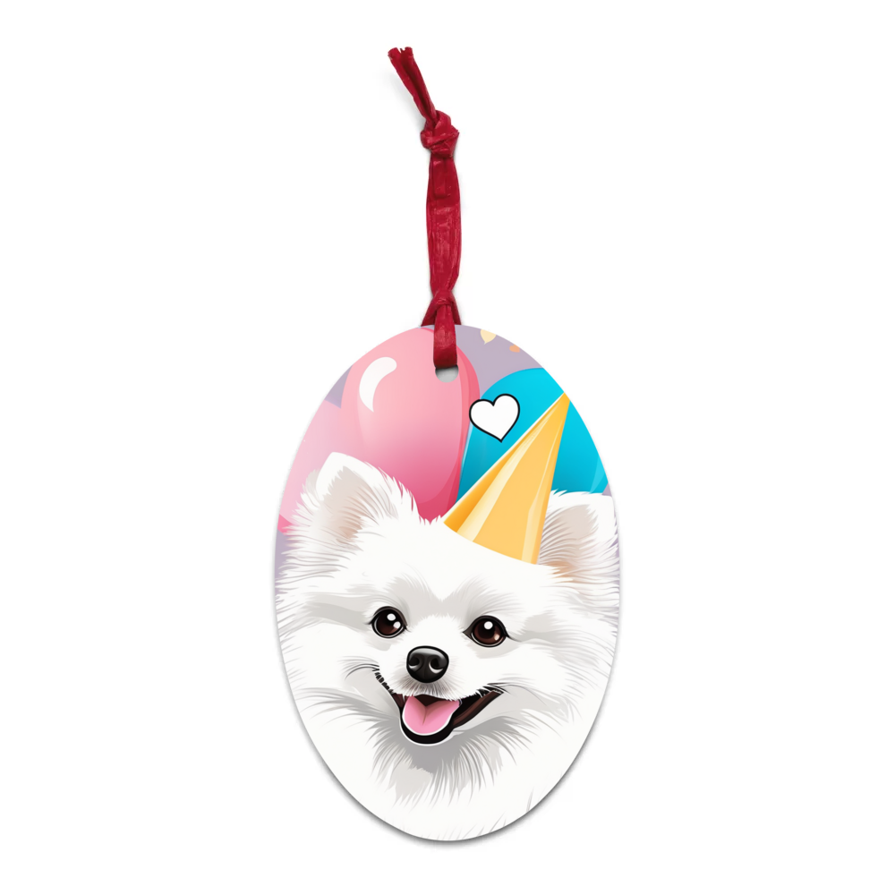 PugMug Custom White Pomeranian Wooden Ornament