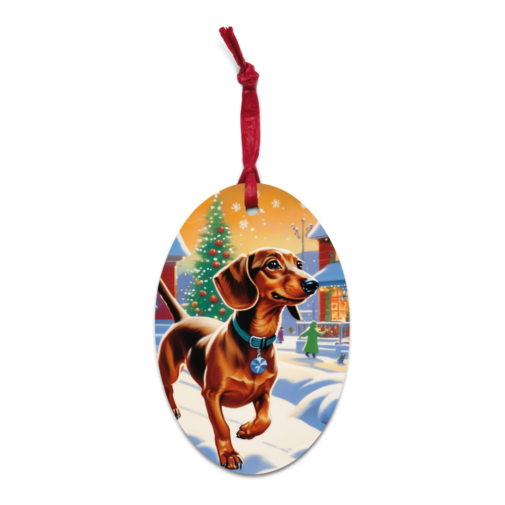 PugMug Custom Tan Dachshund Wooden Ornament