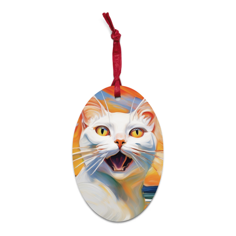 PugMug Custom White Companion Cat Wooden Ornament