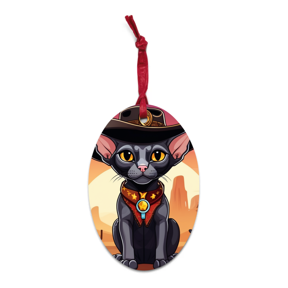 PugMug Custom Black Sphynx Cat Wooden Ornament