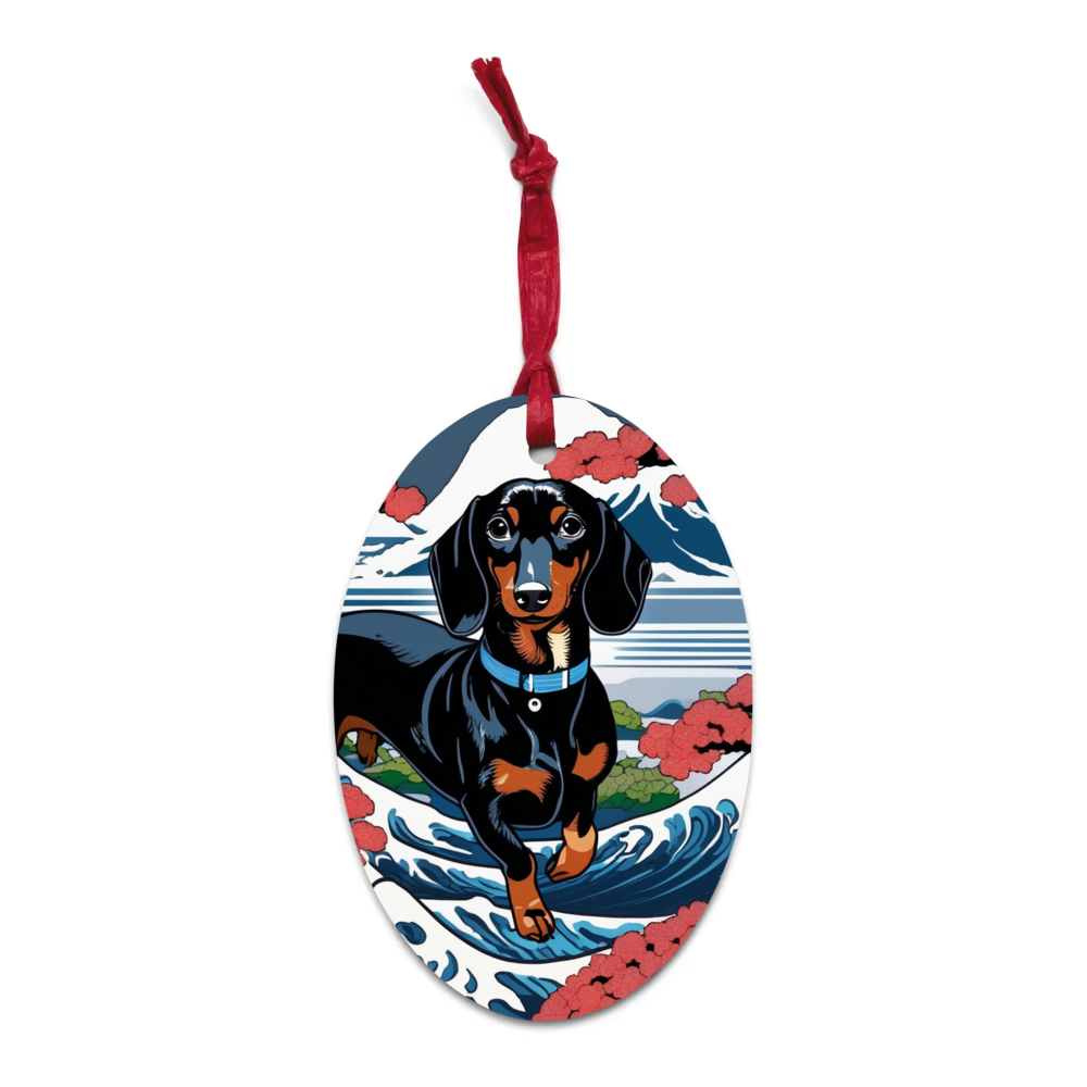 PugMug Custom Black Dachshund Wooden Ornament
