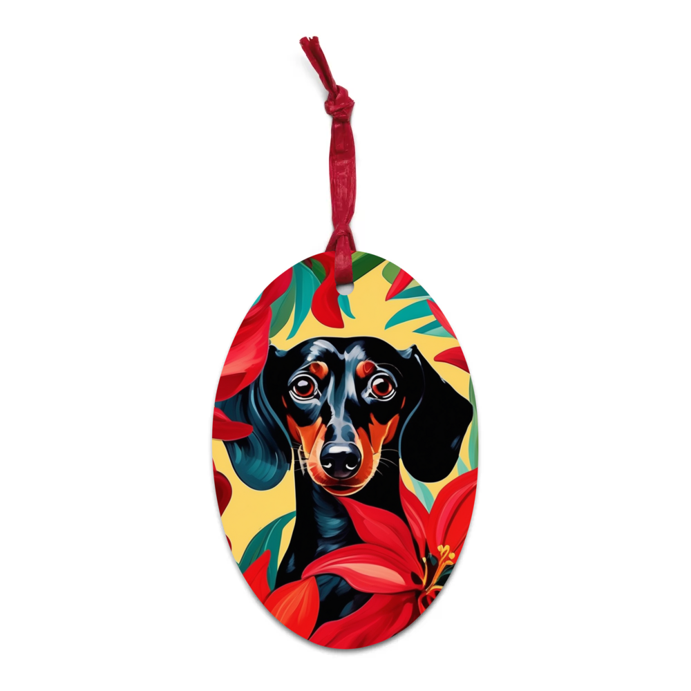 PugMug Custom Black Dachshund Wooden Ornament