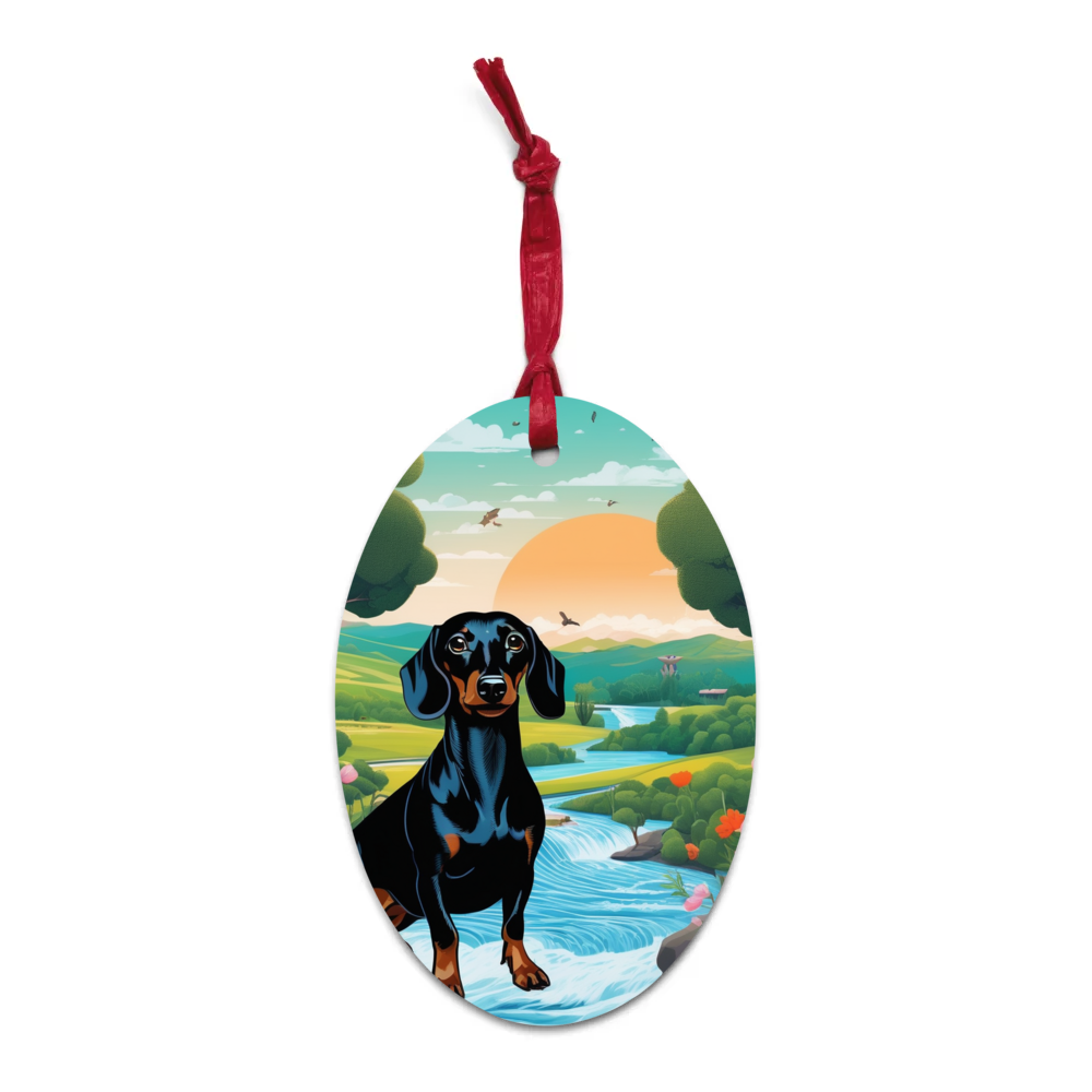 PugMug Custom Black Dachshund Wooden Ornament