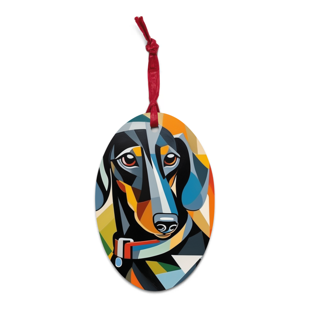 PugMug Custom Black Dachshund Wooden Ornament