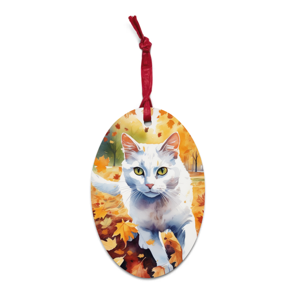 PugMug Custom White Companion Cat Wooden Ornament