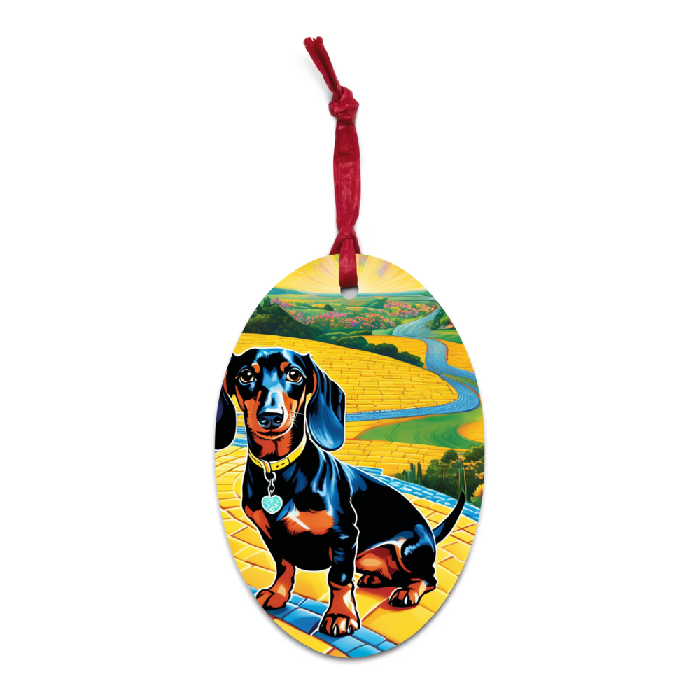 PugMug Custom Black Dachshund Wooden Ornament