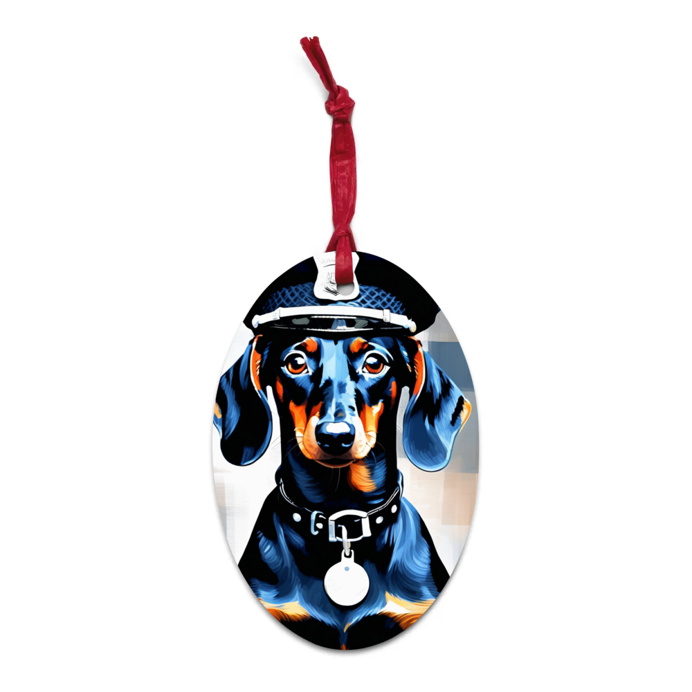 PugMug Custom Black Dachshund Wooden Ornament