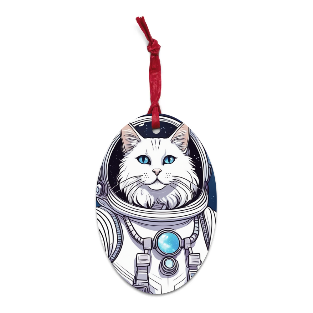 PugMug Custom White Companion Cat Wooden Ornament