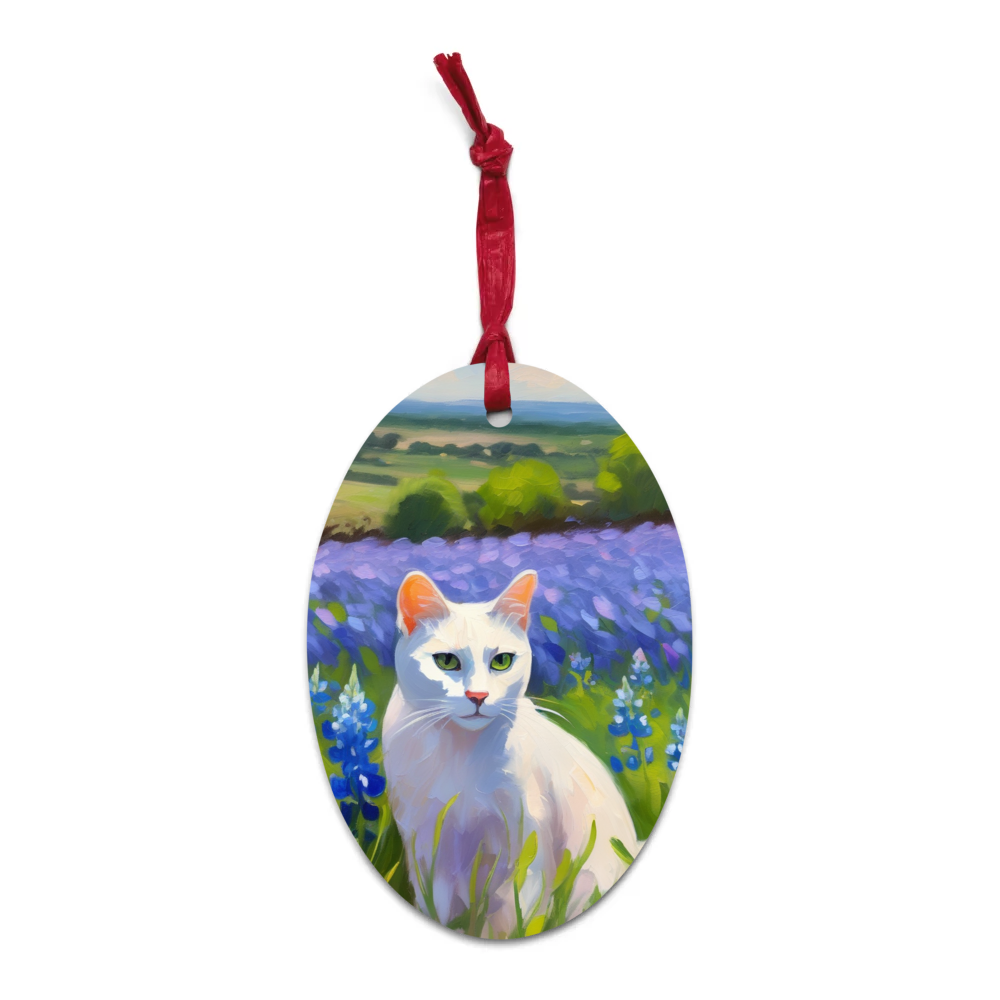 PugMug Custom White Companion Cat Wooden Ornament