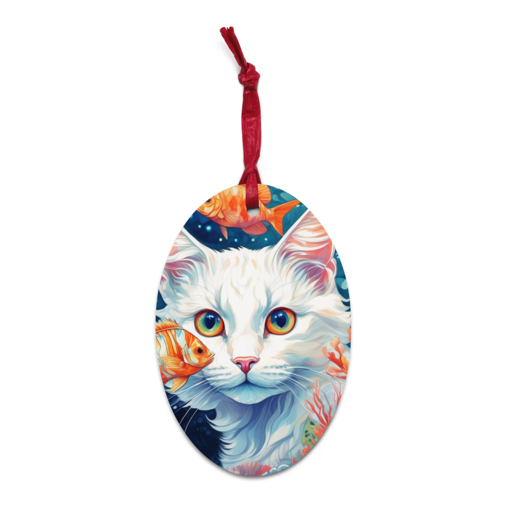 PugMug Custom White Companion Cat Wooden Ornament